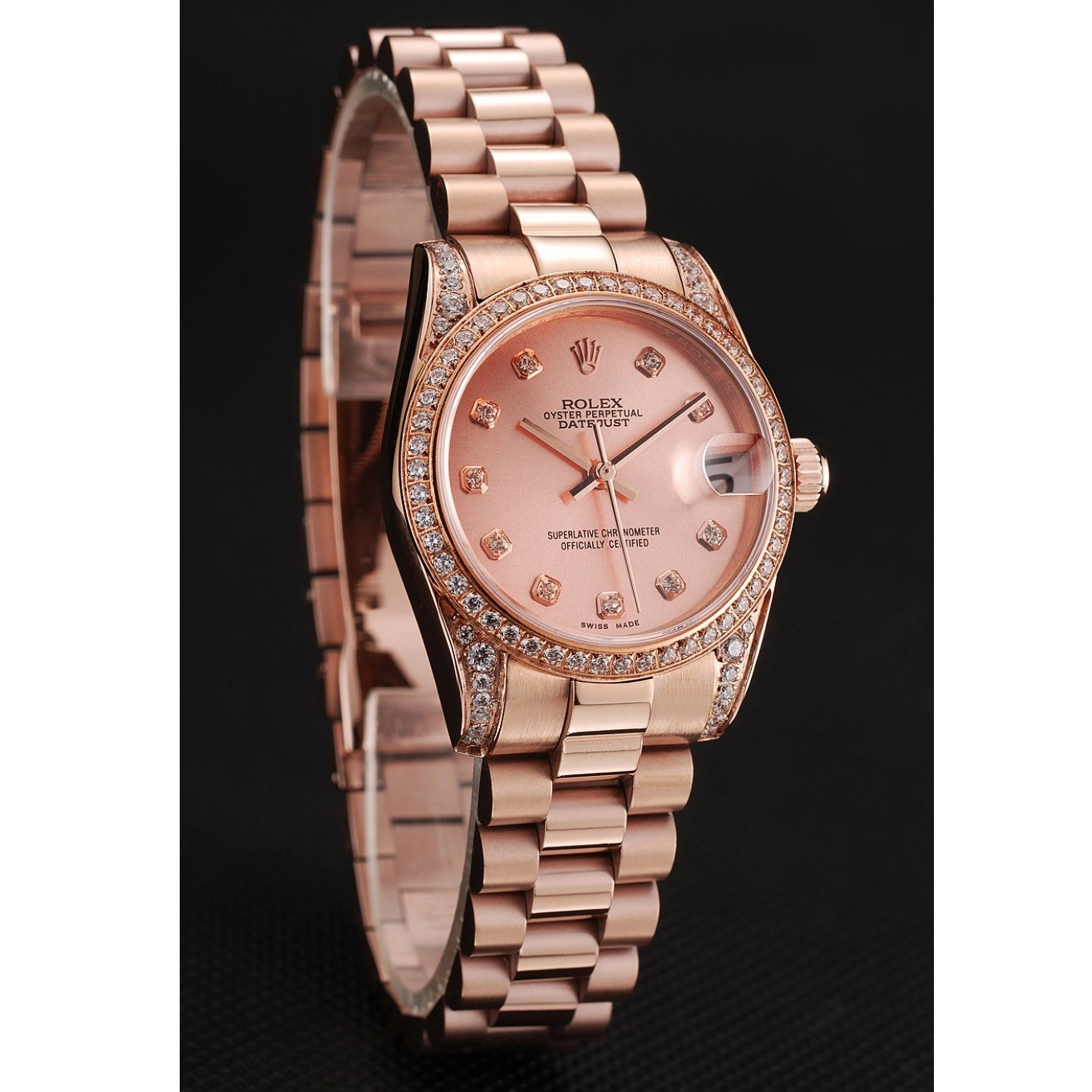 MiroTime 0710 Swiss Rolex DateJust Rose Gold Dial Diamond Case Rose Gold Bracelet 1453977